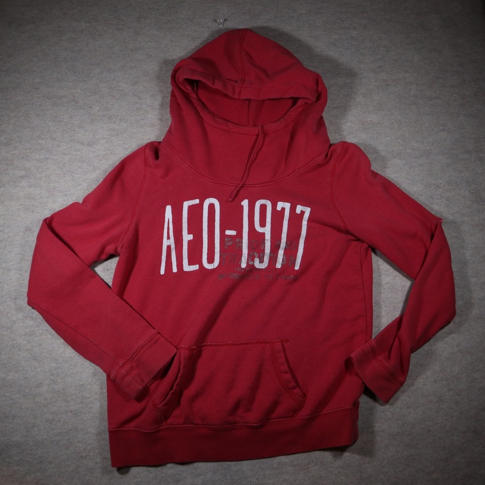 American Eagle Outfitters Red Graphic Hoodie Womens Large AEO-1977 Y2K Vintage